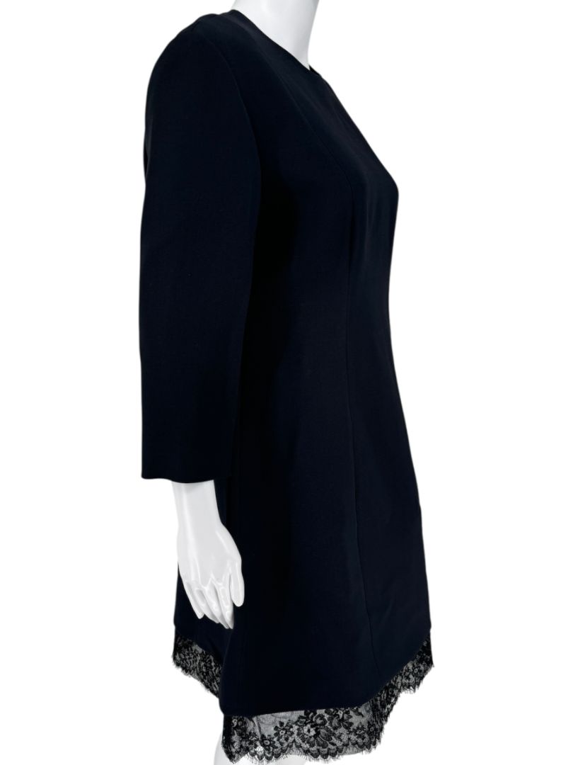Christian Dior Navy Wool-Silk Dress with Lace Hem  - Size 12