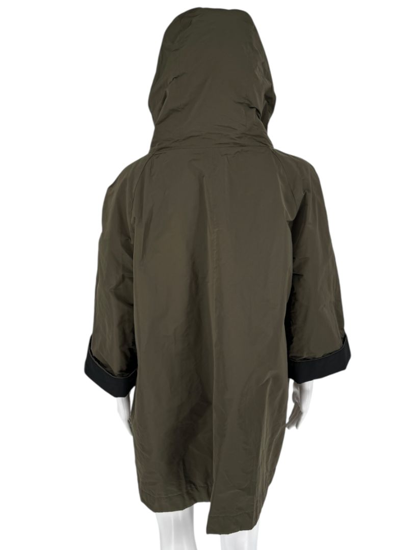 Brunello Cucinelli Olive Nylon Hooded Parka with Monili Trim - Size 10