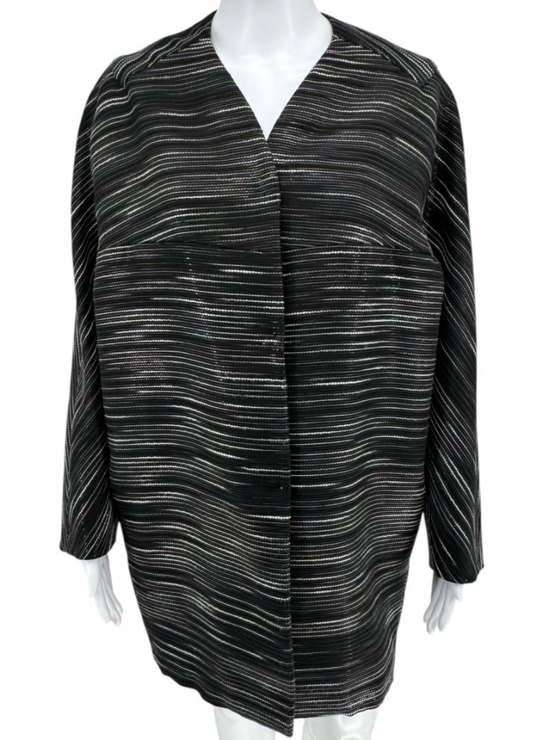 Pamella Roland Black Metallic Striped Open Jacket – Large