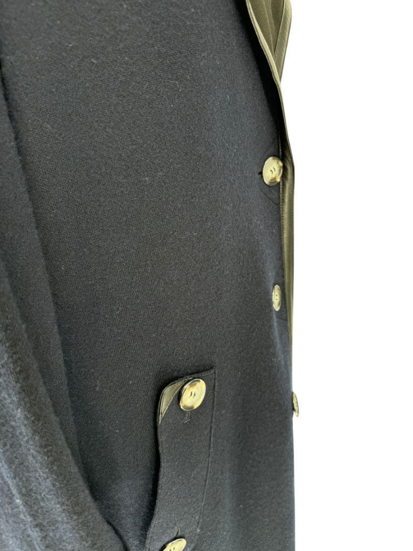 Giorgio Armani Navy Wool-Cashmere Coat with Leather Trim – Size 44
