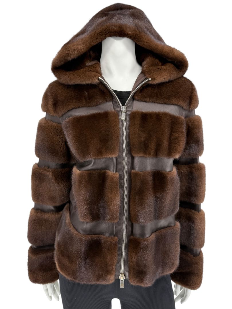 Michael Kors Chocolate Brown Mink Fur & Leather Bomber Jacket – Size 8