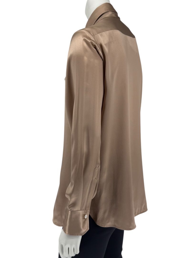 Brand New Kiton Bronze Silk Bow Blouse – Size 46