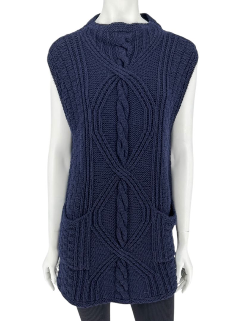 HANIA by Anya Cole Navy Hand-Knit Cable Vest – O/S