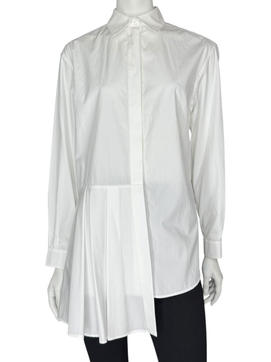 NWT Agnona White Asymmetric Pleated Cotton Shirt – Size IT 40