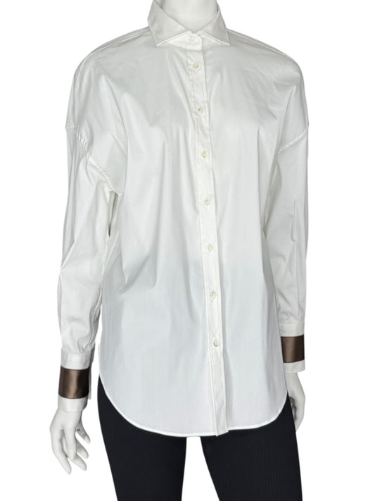 NWT Brunello Cucinelli White Relaxed Satin Cuff Blouse – Size M