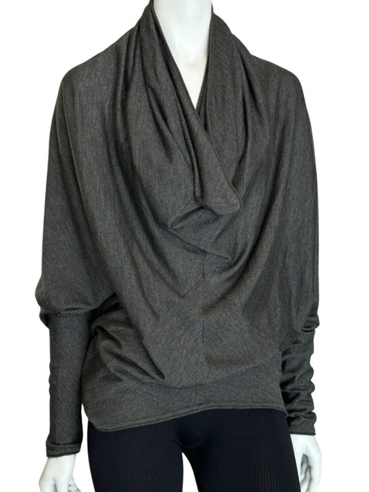 Donna Karan Charcoal Gray Cashmere Wool Silk Draped Cowl Sweater - Size M