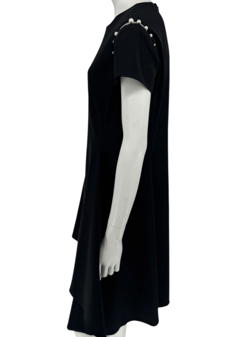 Pamella Roland Black Pearl-Trim Sleeve Handkerchief Hem Dress – Large