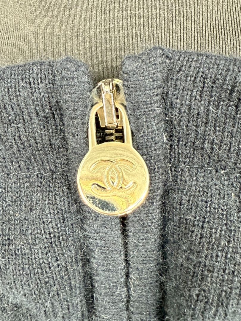 Chanel Navy Blue Cashmere Hoodie with Silver Hardware – Size 36