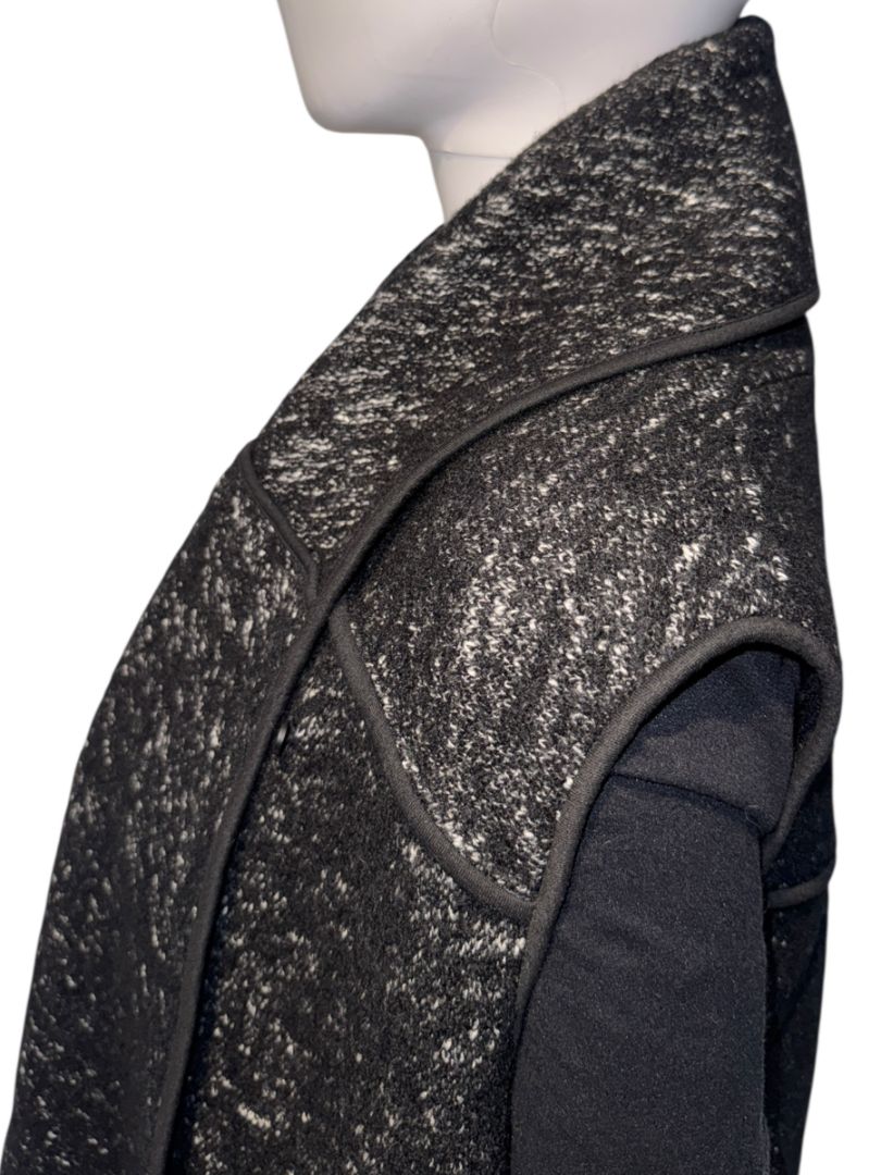 Donna Karan New York Black & White Wool Blend Sleeveless Open-Front Cardigan – Size S