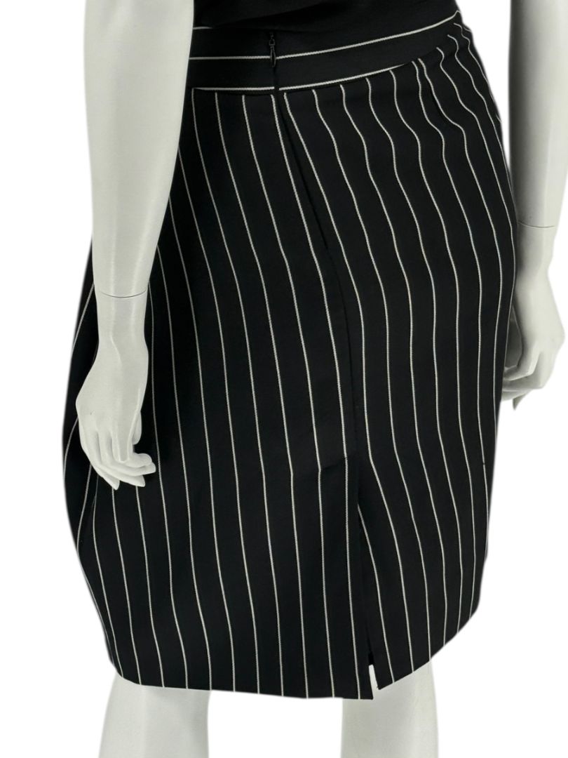 Armani Collezioni Black Pinstripe Wool Skirt – Size 12