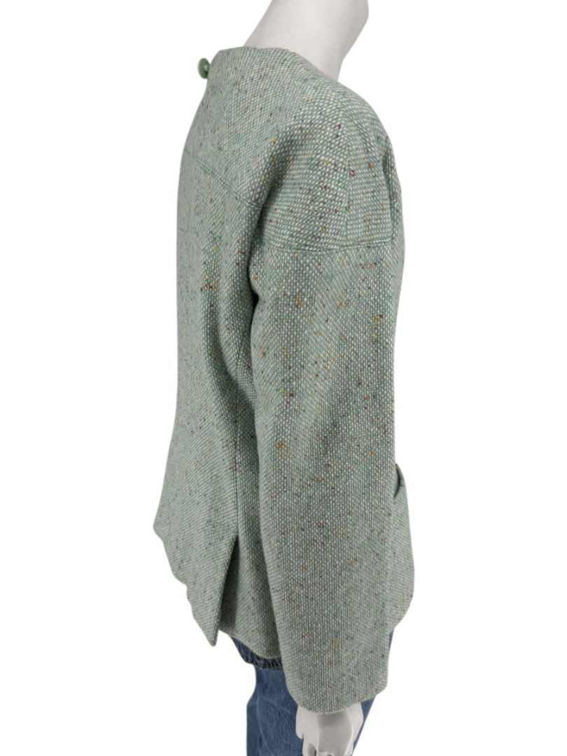 Chanel Women’s Mint Green Wool-Mohair Blend Tweed Jacket with Detachable Scarf – Size 44