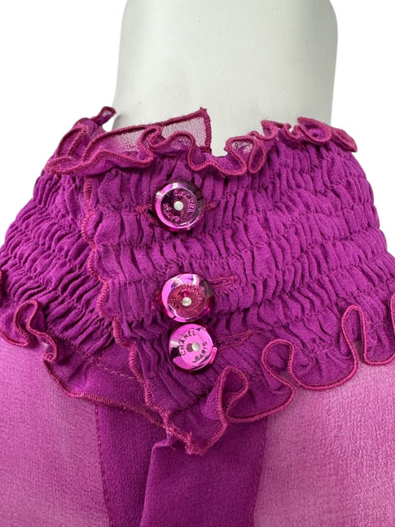Chanel Fuchsia Silk High-Neck Blouse – Fall 2001 FR 42