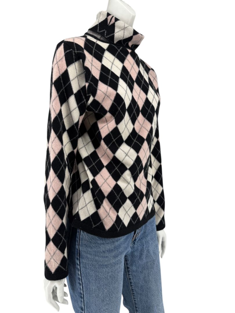 Pringle of Scotland 100% Cashmere Argyle Turtleneck Sweater – Size XL