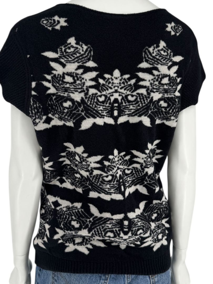 Chanel Black & Ivory Wool-Blend Deep V-Neck Sweater – Size FR 44