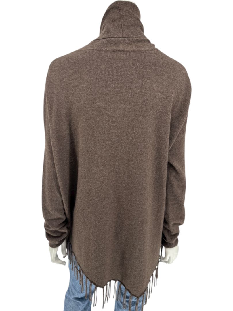 Repeat Cashmere Women’s Brown Wool-Cashmere Fringe Hem Sweater - Size L