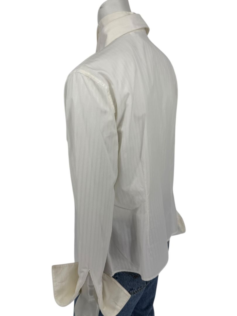 Zang Toi Ivory Striped Blouse with Detachable Neck Tie – Size 14