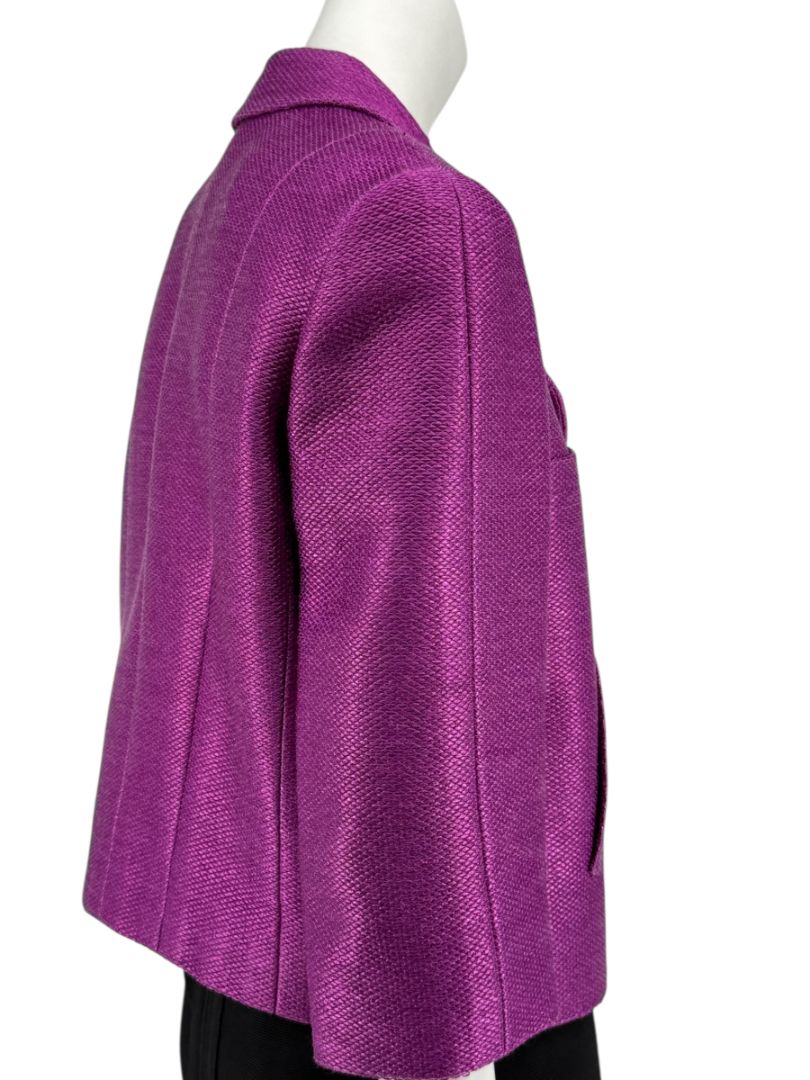 Chanel Fuchsia Textured Cotton-Blend Jacket – Size 42