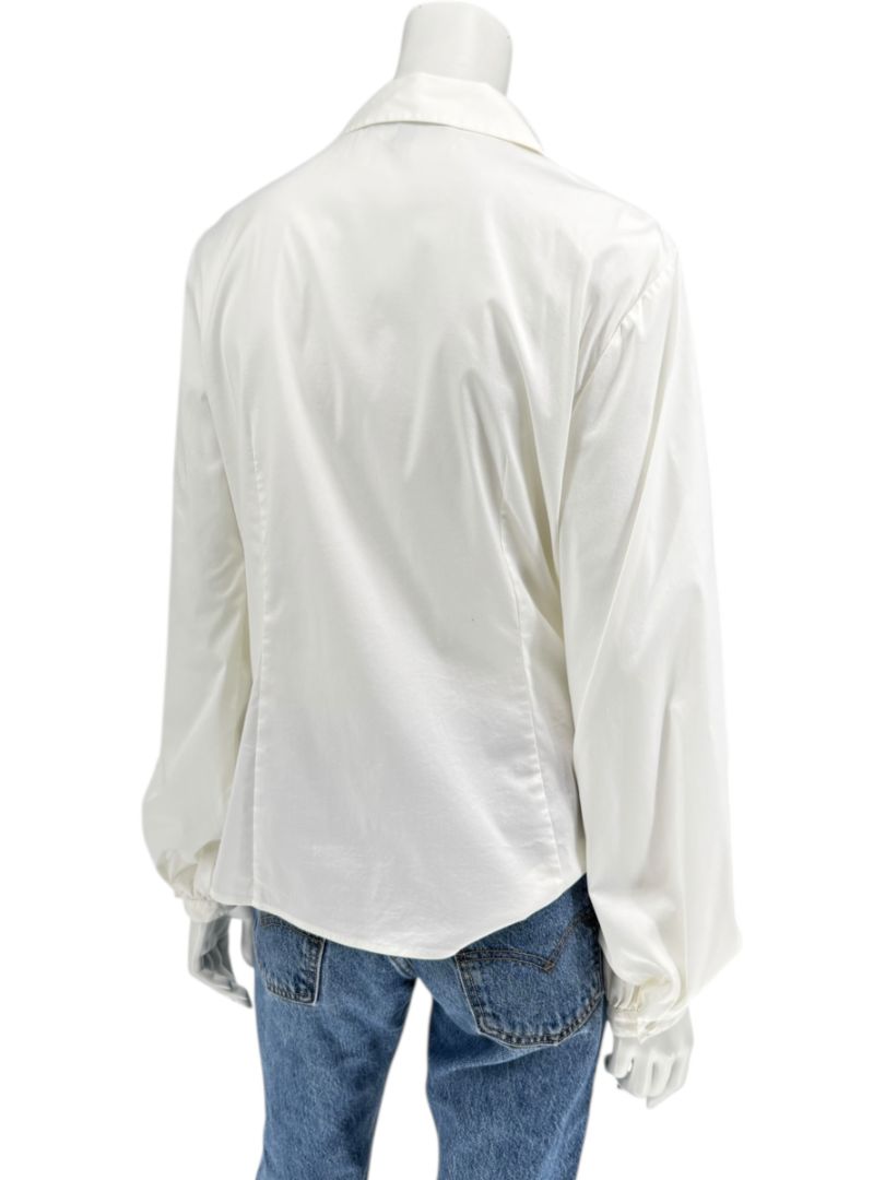 Lafayette 148 New York Ivory Cotton Blend Ruffle-Collar Blouse – Size 12