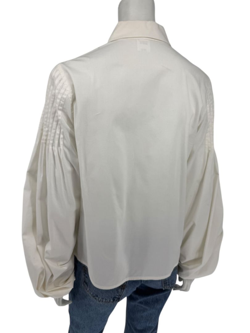 Paco Rabanne Ivory Cotton-Silk Pleated Balloon-Sleeve Blouse – Size 42