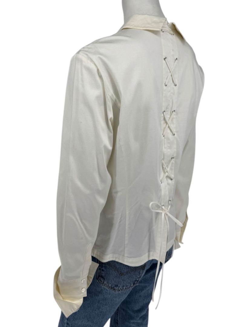 Escada White Cotton-Blend Lace-Up Back Dress Shirt – Size 42