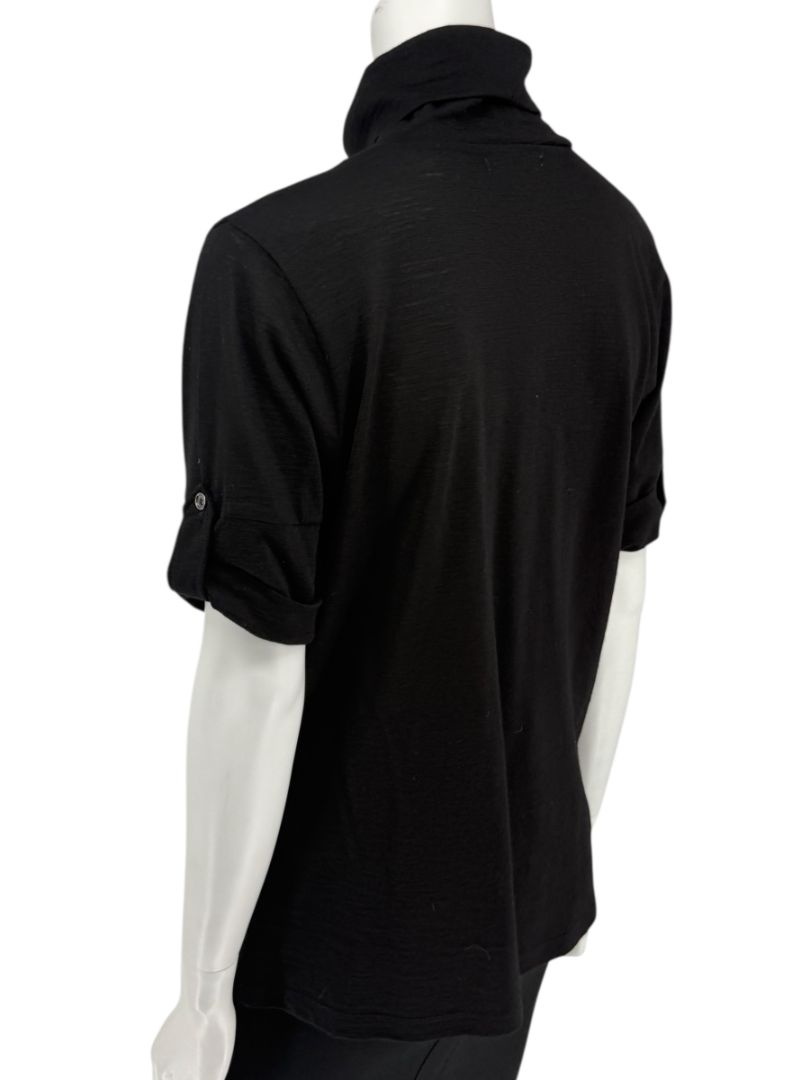 Burberry London Black Wool Short-Sleeve Pleated Funnel-Neck Top – Size L