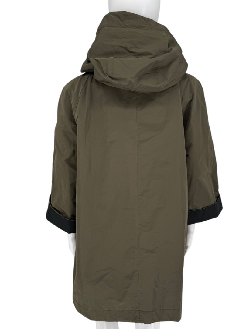 Brunello Cucinelli Olive Nylon Hooded Parka with Monili Trim - Size 10