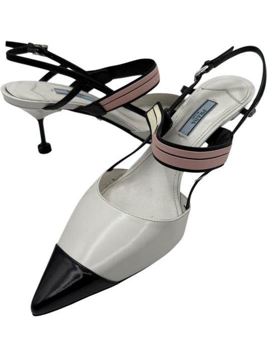 Prada White, Black & Blush Patent Leather Kitten Heels – Size 39.5