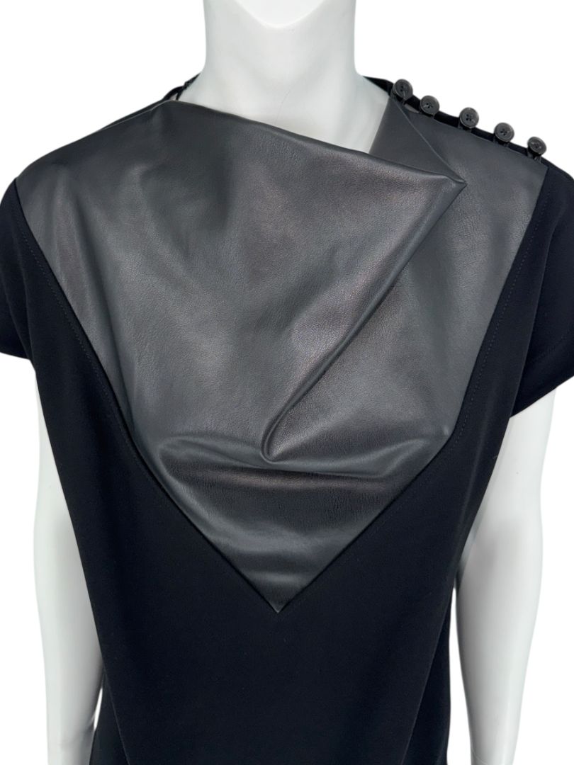 Proenza Schouler Black Draped Top with Faux Leather Inset – Size 6