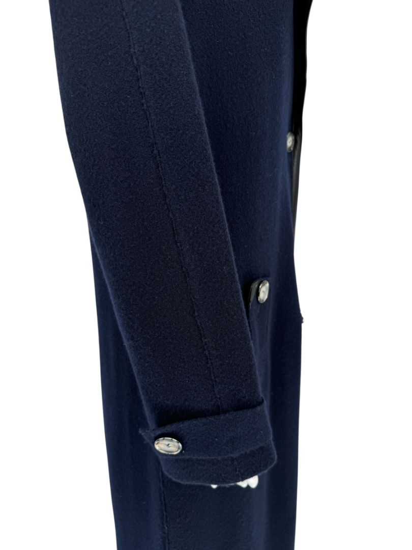 Giorgio Armani Navy Wool-Cashmere Coat with Leather Trim – Size 44