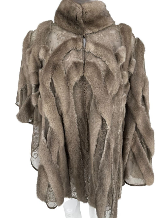 Pamella Roland Taupe Mink Fur & Lace Cape – Sample Size (M/L)