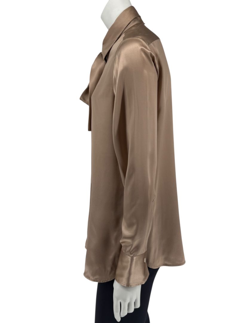 Brand New Kiton Bronze Silk Bow Blouse – Size 46