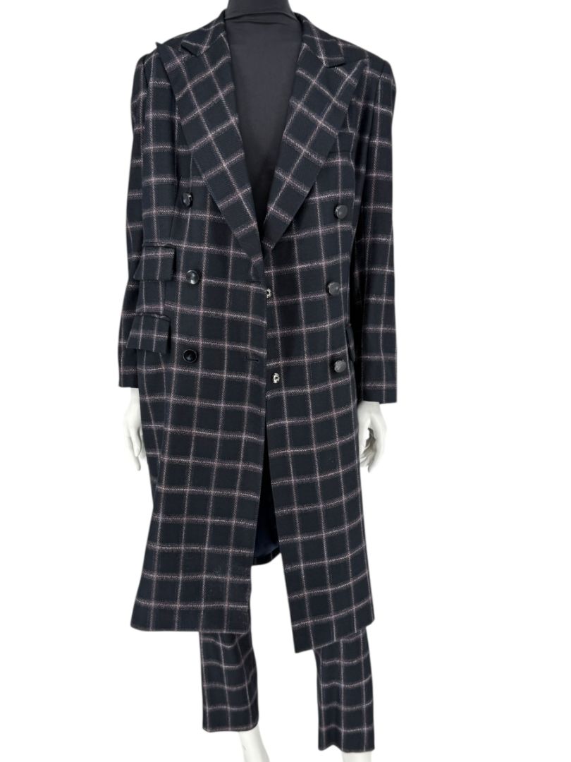 Pamella Roland Black & Gray Windowpane Plaid Pantsuit – Large