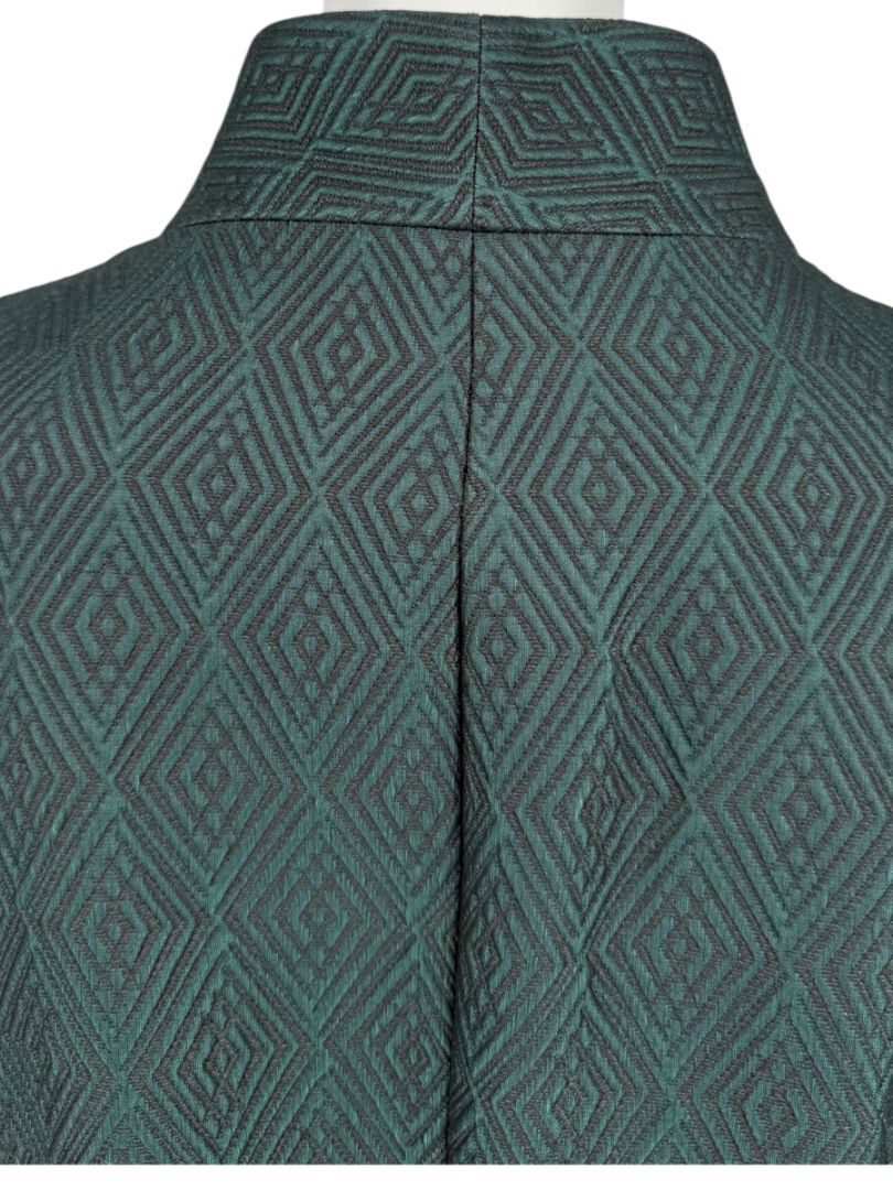 Pamella Roland Emerald Green Jacquard Coat with Fur-Trimmed Sleeves – Large