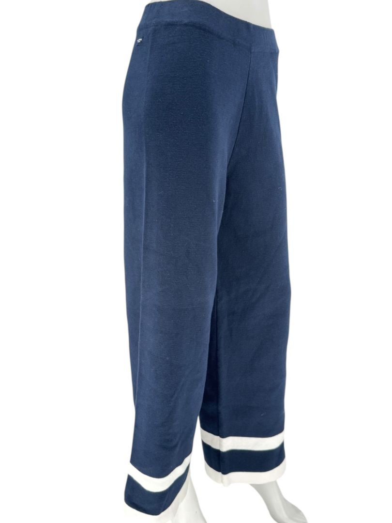 Holebrook Sweden Navy Cotton Wide-Leg Pants White Stripe Hem Size Large L
