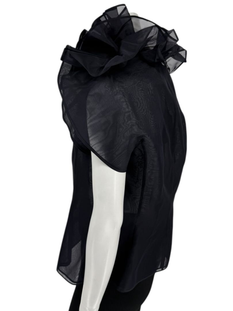 Féraud Paris Navy Silk Organza Ruffle Blouse – FR 44 - NWT