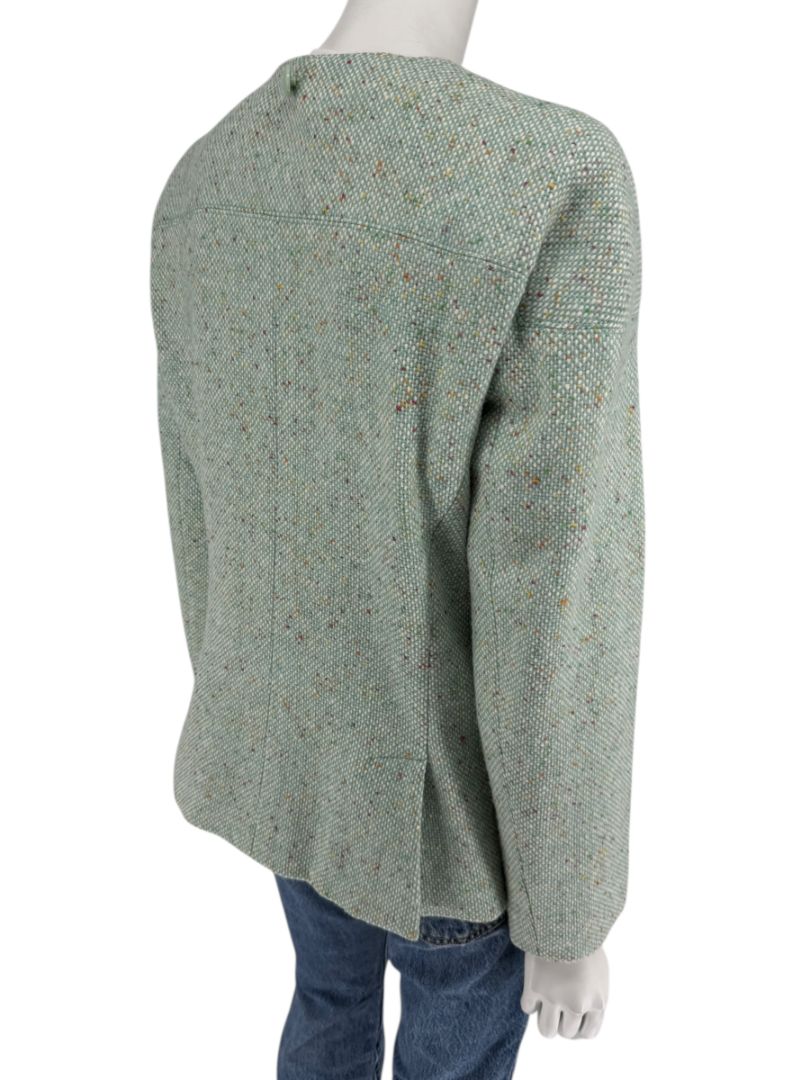 Chanel Women’s Mint Green Wool-Mohair Blend Tweed Jacket with Detachable Scarf – Size 44