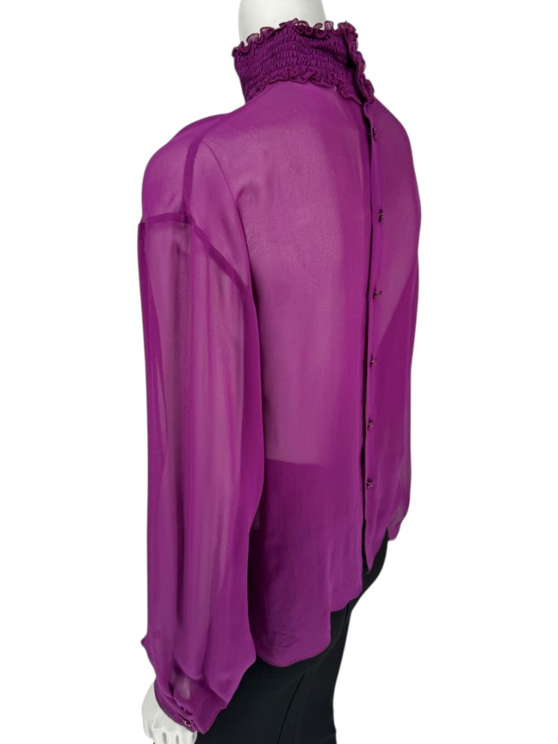 Chanel Fuchsia Silk High-Neck Blouse – Fall 2001 FR 42