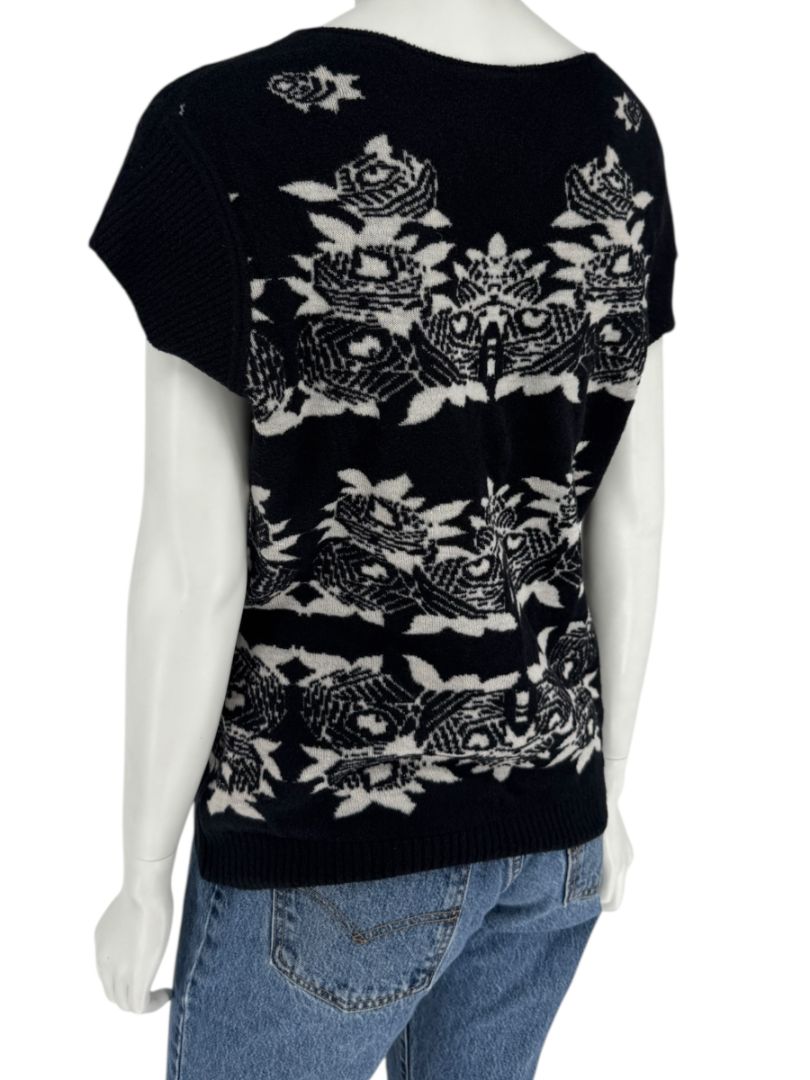 Chanel Black & Ivory Wool-Blend Deep V-Neck Sweater – Size FR 44