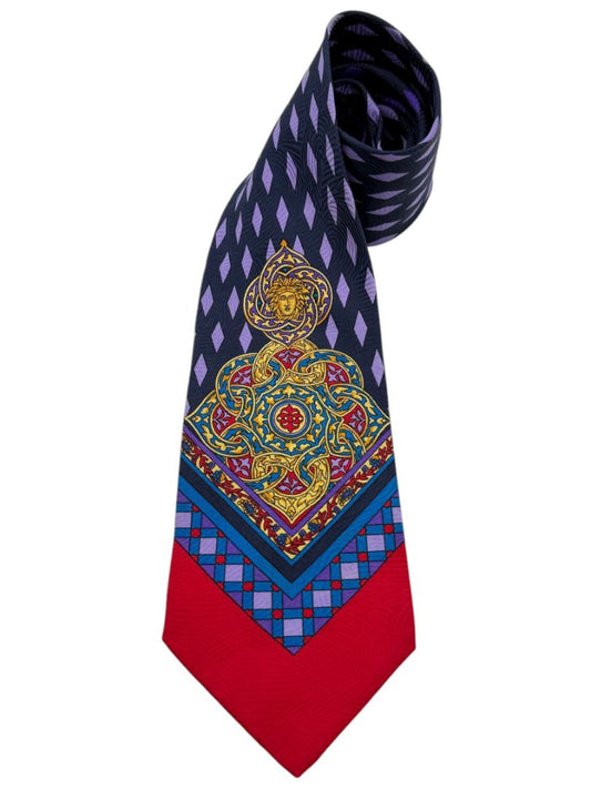 Gianni Versace Silk Tie – Medusa & Geometric Motif – Made in Spain