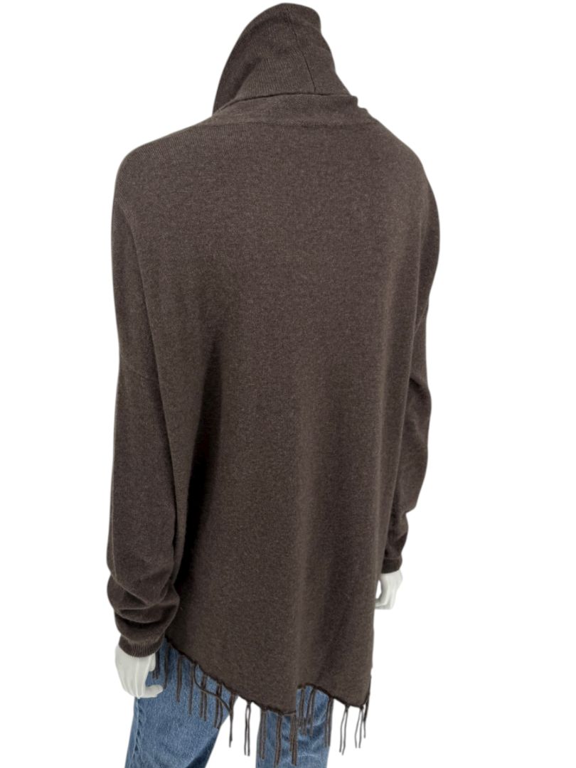 Repeat Cashmere Women’s Brown Wool-Cashmere Fringe Hem Sweater - Size L