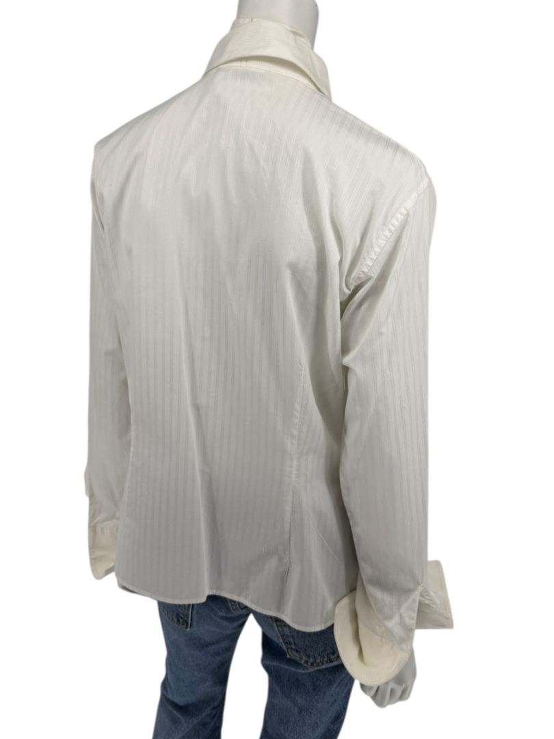 Zang Toi Ivory Striped Blouse with Detachable Neck Tie – Size 14