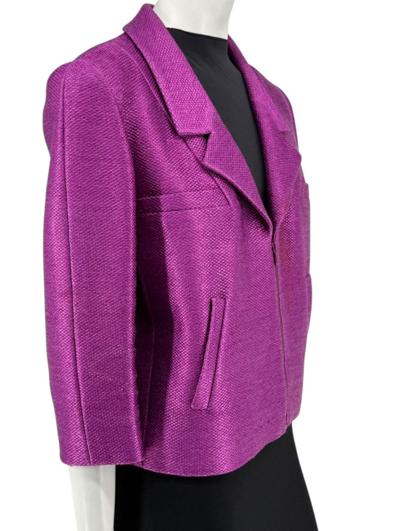 Chanel Fuchsia Textured Cotton-Blend Jacket – Size 42