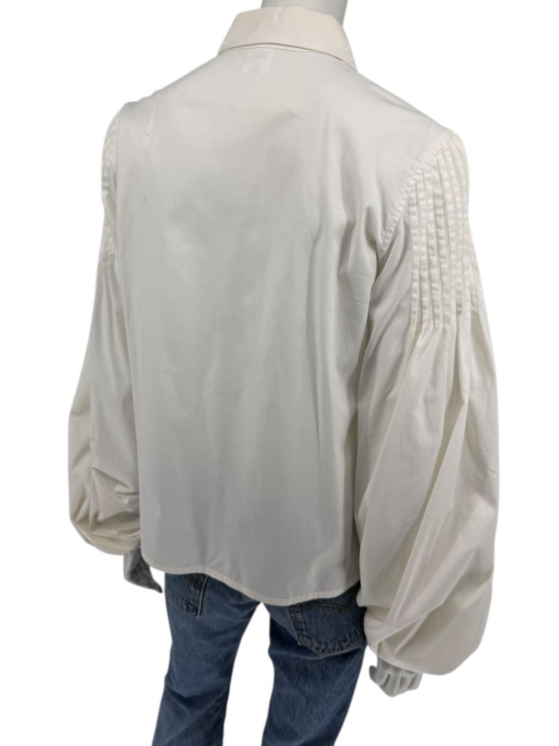 Paco Rabanne Ivory Cotton-Silk Pleated Balloon-Sleeve Blouse – Size 42