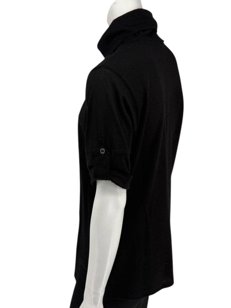 Burberry London Black Wool Short-Sleeve Pleated Funnel-Neck Top – Size L