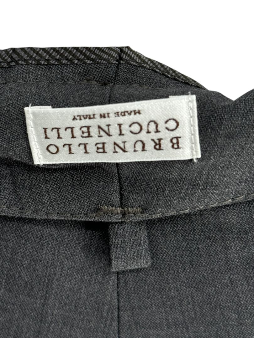 Brunello Cucinelli Grey Wool-Blend Slim Pants with Monili Trim – Size IT 44 / US 8