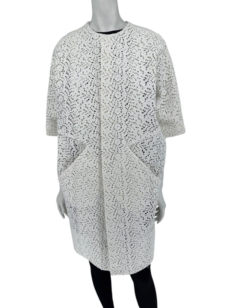 Maria Cornejo White Cotton Eyelet Cocoon Coat – Size 6
