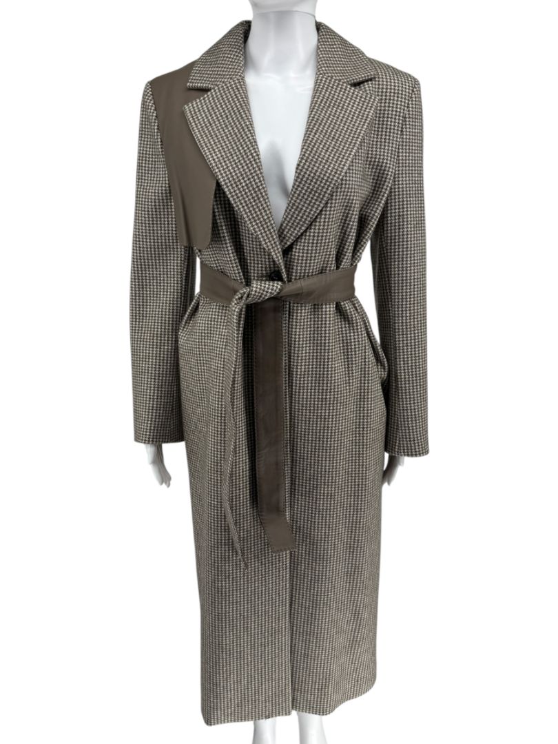 Agnona Houndstooth Belted Wool-Cashmere Trench Coat – Size IT 40