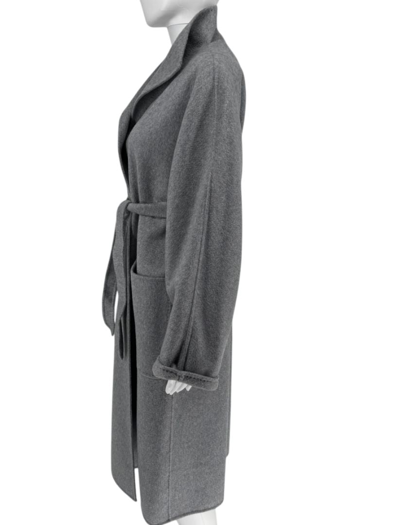 Max Mara ‘Manuela’ Belted Wrap Coat in Light Grey – Size US 10 / IT 44