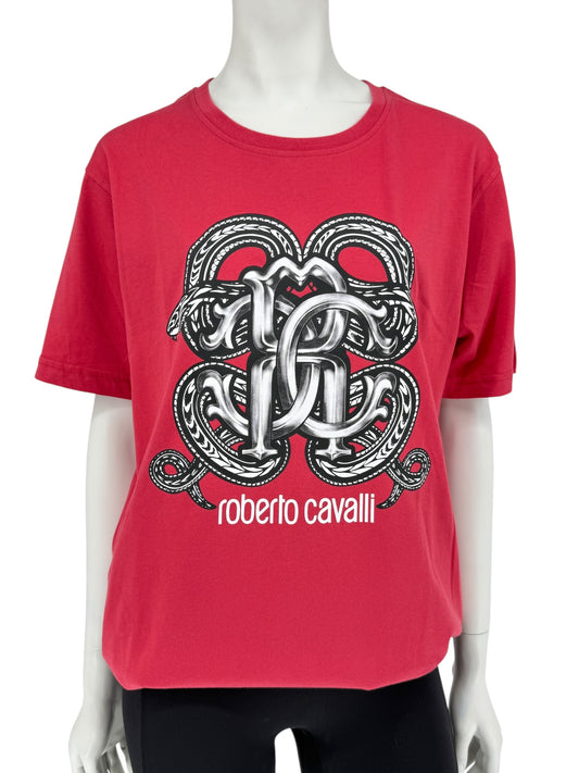 Roberto Cavalli Red Graphic Snake Logo T-Shirt – Size XXL