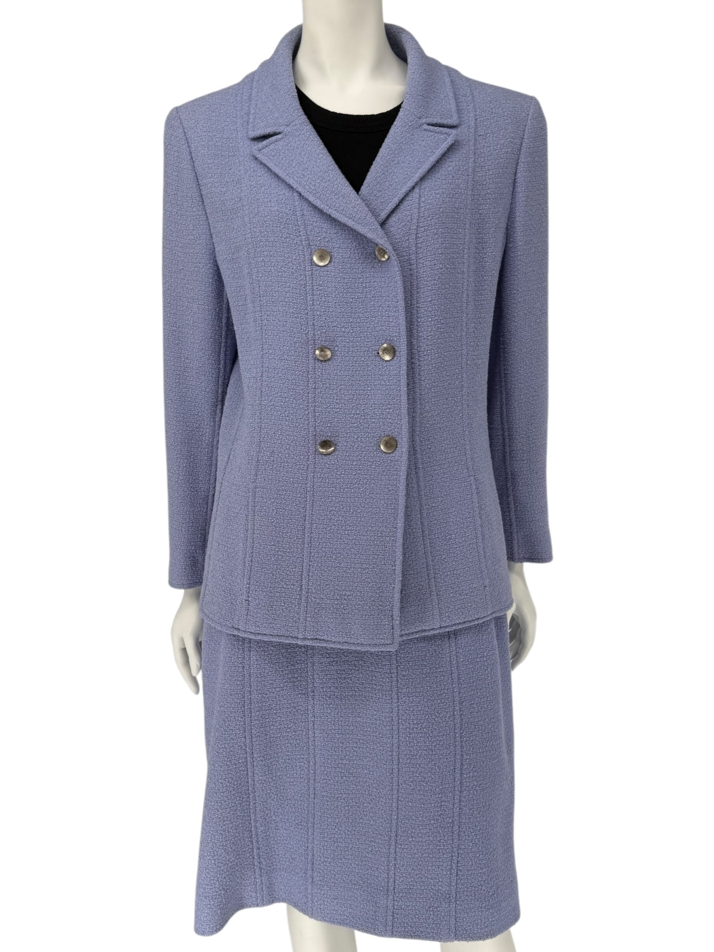 Fall 1998 Chanel Boutique Periwinkle Tweed Skirt Suit – Size FR 46